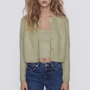 Zara Cropped Knit Cardigan and Tube Top Set